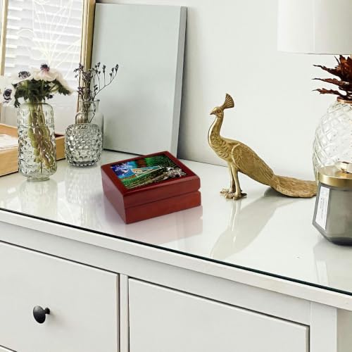 3dRose Initial Letter V- Beautiful Peacock Feather Letters and Numbers Jewelry Box 7 x 7 inch with 4 inch tile