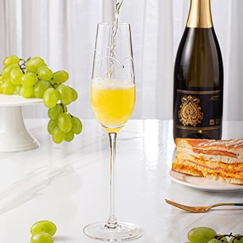Champagne Glasses, Wedding Champagne Flutes Set of 2 | Mr and Mrs Champagne Flutes, Engraved Love Heart Design Embellished Wedding Champagne Glasses for Bride Shower Gifts