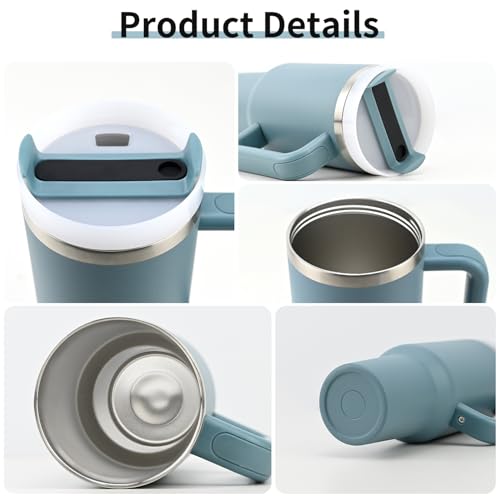 Insulated Tumbler, Blue, 40 oz | Handle and Straw, Stainless Steel Vacuum Travel Mug, Leak Resistant Lid, Fits Car Cup Holder - color: Baby Blue, size: 40 oz