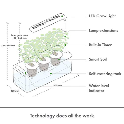 Click & Grow Indoor Herb Garden Kit with Grow Light | Smart Garden for Home Kitchen Windowsill | Easier Than Hydroponics Growing System | Vegetable Gardening Starter (3 Basil Pods Included), Grey | Easier than a hydroponic growing system. Patented Smart S