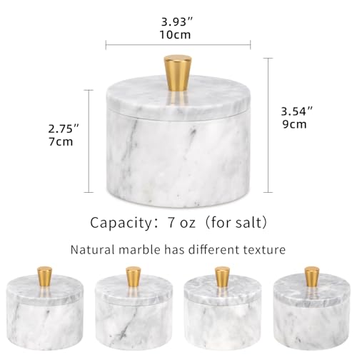 Marble Salt Cellar with Lid, White Grey, 4 inch | Natural Stone, Salt Pepper Box, Gold Alloy Handle, Kitchen Countertop Storage, Multi-Use, Sugar Spice Seasoning Container - color: White Grey