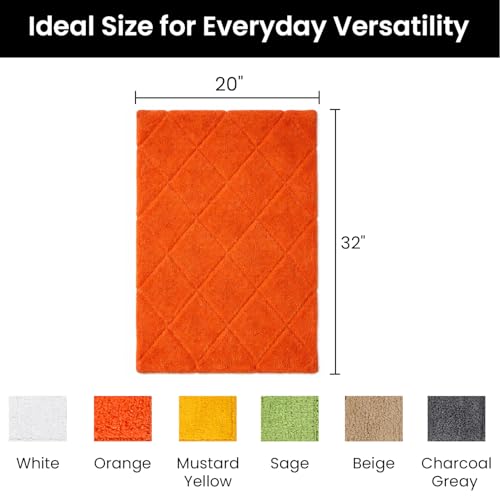 C23 20"x32" 100% Cotton Washable Bath Mat - 210 GSF Non-Slip Rug, Orange - color: Orange