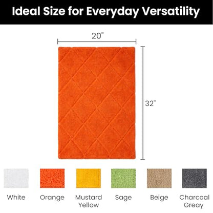 C23 20"x32" 100% Cotton Washable Bath Mat - 210 GSF Non-Slip Rug, Orange - color: Orange