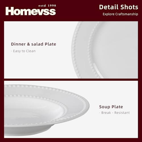HomeVss, New Bone China Dinnerware Set, Embossed Pearl Design, 20pc Set - color: Pearl, size: Service for 4 - 20pc Set