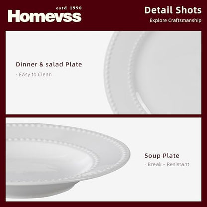 HomeVss, New Bone China Dinnerware Set, Embossed Pearl Design, 20pc Set - color: Pearl, size: Service for 4 - 20pc Set