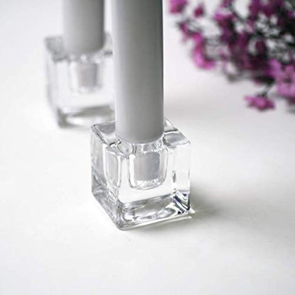 2PCS Square Glass Taper Candle Holders, Crystal Clear, Wedding & Dining | Crisp Transparency, Stable Base, 0.87" Taper Compatible, Light-Refracting, Modern Design, Event & Home Use