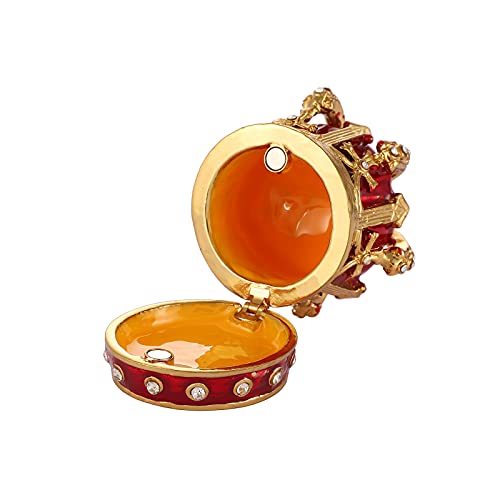 QIFU Red Crown Style Enameled Jeweled Trinket Box Hinged Unique Gift for Family - color: Crown 1 Red