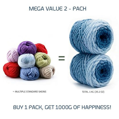 Beginner Chunky Yarn for Hand Knitting Ombre Blankets, Plush Chenille Fade | Long-fade ombre chenille chunky yarn - #7 Jumbo - 42oz/1200g - 162 Yards - Deep Sea Blue - color: Deep Sea Blue (0.8" Thick)