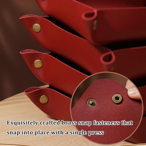 2 pcs Key Tray Jewelry Tray Leather Valet Tray for entryway Table Leather Desk Organizer Catch All Trays Candy Holder Sundries Tray Desk Catchall Travel Dish Plate (Gray,red) - color: Gray,red