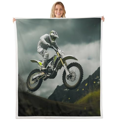 Erosebridal Dirt Bike Throw Blanket Motocross Rider Fuzzy Blanket Motorcycle Extreme Sport Motorbike Mountain Plush Blanket for Kid Boy Teen Men, Decor Super Soft Stylish Blanket Throw for Couch - color: Jcx14544, size: Throw( 50"x60")