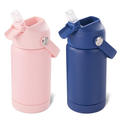 Kerilyn 12oz Kids Water Bottle 2 Pack, Stainless Steel Insulated Water Bottle Bulk, Toddler Cups with Straws Leak-Proof, Kids Water Bottles for School Boys Girls, BPA Free, Blue+Pink 2 Piece Set - color: A. Blue+Pink