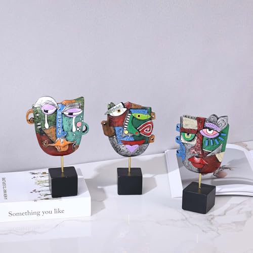3PC Abstract Face Sculptures, Afrocentric Pop Art Decor, Modern Resin Statue Handcrafted Table Sculpture, Bookshelf Decor, TV Stand Ornaments, Artsy Coffee Table, Living Room Accent, Cabinet
