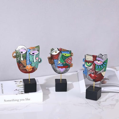 3PC Abstract Face Sculptures, Afrocentric Pop Art Decor, Modern Resin Statue Handcrafted Table Sculpture, Bookshelf Decor, TV Stand Ornaments, Artsy Coffee Table, Living Room Accent, Cabinet