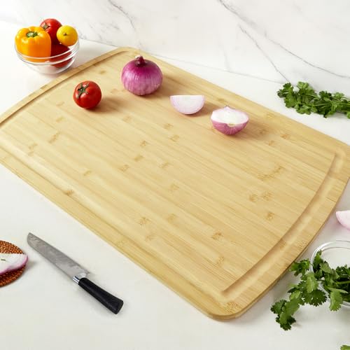 30'' X 20'' Extra Large Bamboo Cutting Board for Kitchen, Thick Butcher Block with Deep Juice Groove, Wooden Chopping Board Reversible Carving Board for Meat, Vegetables, Charcuterie and Serving