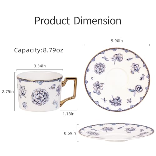 KAMMAK Tea Cups and Saucers Set of 2, Fine Bone China Coffee Cups, 571N | Stackable Espresso Mugs, Ceramic Demitasse for Coffee, Cappuccino, Latte, Americano, Tea - size: 7KPSP571N