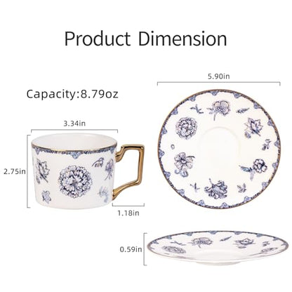 KAMMAK Tea Cups and Saucers Set of 2, Fine Bone China Coffee Cups, 571N | Stackable Espresso Mugs, Ceramic Demitasse for Coffee, Cappuccino, Latte, Americano, Tea - size: 7KPSP571N