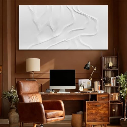 ZUNARE Hand-Painted White Abstract Wall Art for Living Room 24x48 Inch - color: White, size: 48"L x 24"W
