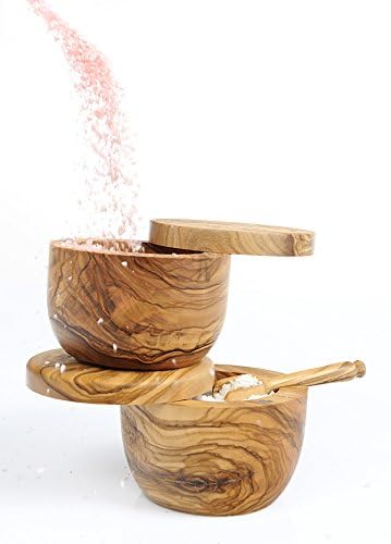 Berard Handcrafted Salt Keeper with Magnetic Lid, 4" Round, Olive Wood