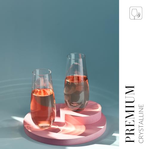 Krosno Champagne & Drink Glasses from the Harmony Collection | Set of 6 | 7.8 oz | Crystal Clear | For Home, Restaurant & Parties | Dishwasher Safe | Lead-Free Crystal Glass | Stemless Drinking Glasses, Drinking Glasses for Prosecco, Mocktails, Mimosa, Le