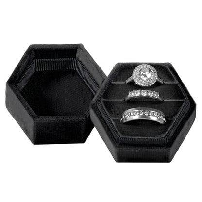 MFXIP Velvet 3 Slots Jewelry Ring Box Engagement Wedding Box Keepsake Box Bridal Photo Ring Triple Slots Hexagon - color: Black