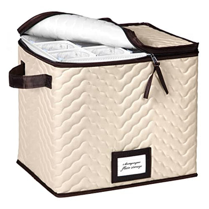 Wine Glass Storage Box with Dividers, Holds 12 Champagne Flute 3" Wide | Stemware Storage Case, Protects Fine China, Durable Quilted Microfiber, Carry Handles, Ideal for Champagne Flute - size: Champagne Flute, style: 1 Pack