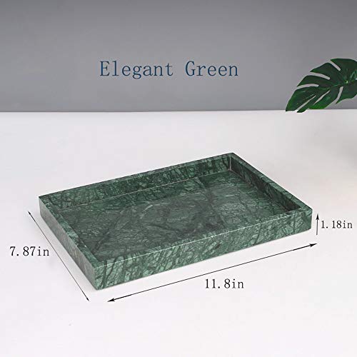 Natural Marble Storage Vanity Tray, Cosmetics Jewelery Tray, Kitchen Organizer, Coffee Table Tray (Dark Green, 11.8L x 7.87W x 1.18H) - color: Blue Green