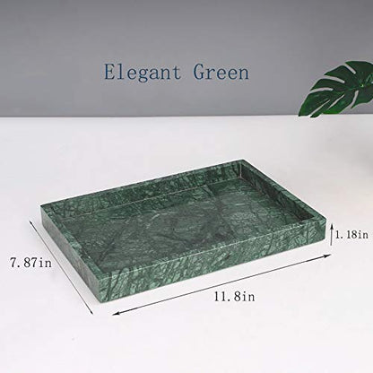 Natural Marble Storage Vanity Tray, Cosmetics Jewelery Tray, Kitchen Organizer, Coffee Table Tray (Dark Green, 11.8L x 7.87W x 1.18H) - color: Blue Green