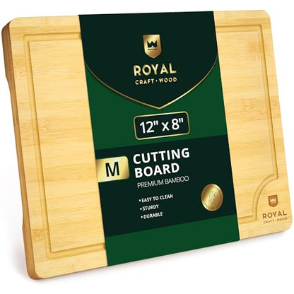 ROYAL CRAFT WOOD Bamboo Cutting Board with Juice Groove - Kitchen Chopping Board for Meat Cheese and Vegetables, Heavy Duty Serving Tray - color: Natural, size: 12"L x 8"W