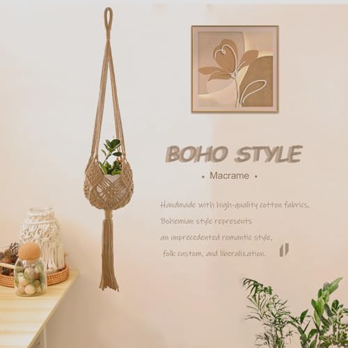 2-Pack Macrame Plant Hangers, Jute Hanging Planters for Indoor Plants for up to 8 Inch Pot Hanging Baskets Boho Plant Holder Basket for Outdoor Home, Handwoven, 35 Inchs