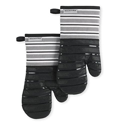 KITCHENAID Albany Oven Mitt 2-Pack Set, Matte Black, 7"x13" - color: Matte Black