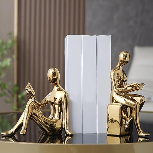 Heavy Book Ends for Shelves Non-Skid Anti-Slip | Book Ends Shelf Supports Home, Kitchen Shelves, Bathroom, Bookcase, Housewarming, Cooking Lover - color: Gold