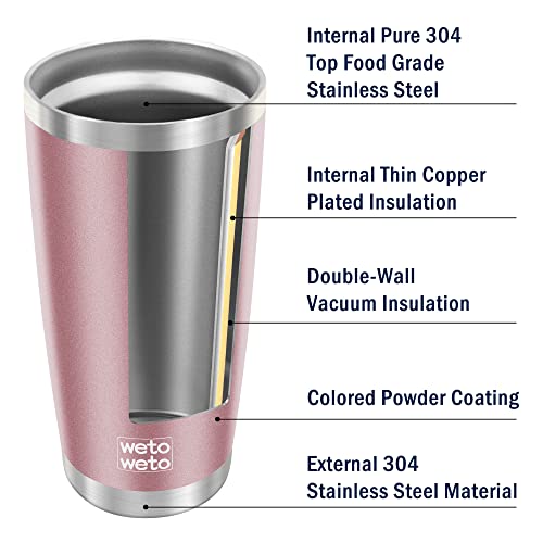 WETOWETO 20oz Tumbler, Stainless Steel Vacuum Insulated Coffee Travel Mug, Double Wall Powder Coated Insulated Coffee Mug Travel Mug with Lid Thermal Cup for Outdoor, Rose Gold, 6 Pack - color: A1-Rose Gold, style: Tumbler, 1 Lid (6 Pack)
