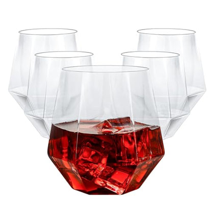 Goodluck 40 PCS 12oz Diamond Stemless Clear Plastic Wine Whiskey Glasses | Disposable Cocktail Glasses, Suitable for Weddings, Birthday Parties, Family Gatherings, Bars, etc - color: Clear