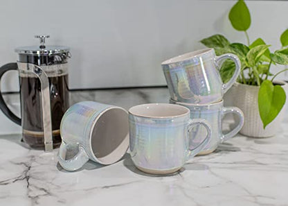 Elanze Designs Glossy Reactive Glaze Large 17 Fluid Ounce Everyday Kitchen Food Grade Ceramic Stoneware Coffee Mug Cup with Comfort Curved Handles, Set of 4, White - color: White