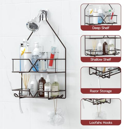 TreeLen Shower Caddy over Shower Head Hanging Bathroom Caddy for Bathroom Organizer 4 Hooks Shampoo Holder-Bronze - color: Bronze