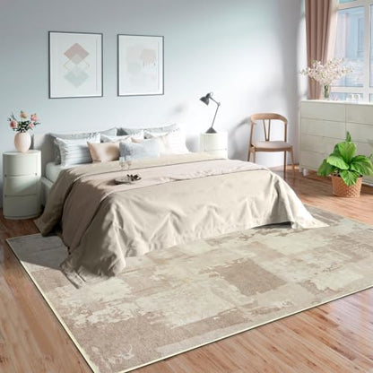 GLN Rugs Bohemian - Troy - Machine Washable Area Rug, Boho Washable, Non Slip, Low Pile Chenille Area Rug, Entryway, Hallway, Kitchen Rug - Easy Clean (3' x 5' Abstract Tan) - color: Abstract Tan, size: 3' x 5' (Rectangular)