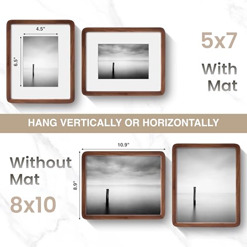 Acovy 8x10in Picture Frame, Natural Solid Walnut | Handcrafted Wooden Photo Frame, Dual Use for Tabletop & Wall Mount, Matted to Fit 5"x7" Photos, HD Tempered Glass - color: Walnut, size: 8x10in