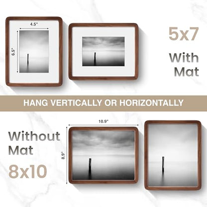 Acovy 8x10in Picture Frame, Natural Solid Walnut | Handcrafted Wooden Photo Frame, Dual Use for Tabletop & Wall Mount, Matted to Fit 5"x7" Photos, HD Tempered Glass - color: Walnut, size: 8x10in