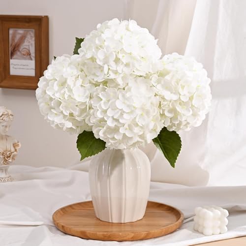 Yastouay 4 Pcs Real Touch Hydrangea Artificial Flowers, White | Soft Latex Petals, 19.6in Flexible Stems, Full Lifelike Blooms, Washable, For Home Wedding Decor, Floral Arrangements - color: White