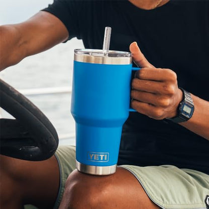 YETI Rambler 35 oz Tumbler with Handle and Straw Lid, Travel Mug Water Tumbler, Vacuum Insulated Cup with Handle, Stainless Steel, Big Wave Blue - color: Big Wave Blue, style: 35oz