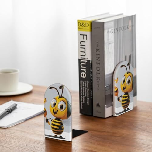 Honey Bee Art Printed Wooden Desk Bookends 1 Pairs, Book Holder And Stand For Home, School, Office, Library