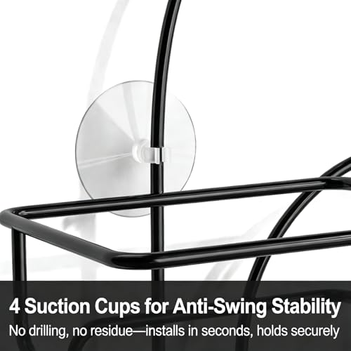 SRIWATANA Shower Caddy Hanging, Shower Organizer with Razor Hooks, Black | Rustproof Shower Rack, No Drilling Shelves Over Shower Head, Anti-Swing Scution Install, Bathroom Holder for Sponge Loofah - color: Black