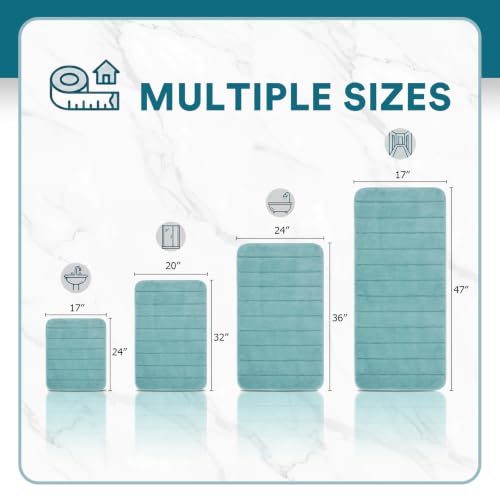 Flamingo P Memory Foam Shower Bathroom Mat Rug Soft Non Slip Bath Mats Machine Washable, 24x17 Inches, Aqua Green - color: Aqua Green Straight Line, size: 24" X 17"