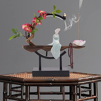 Backflow Incense Holder with LED Light, Countertop Incense Burner Holder Chinese Retro Ceramic Backflow Incense Burner for Relaxing or Home Decor (Style 3) - size: Style 3