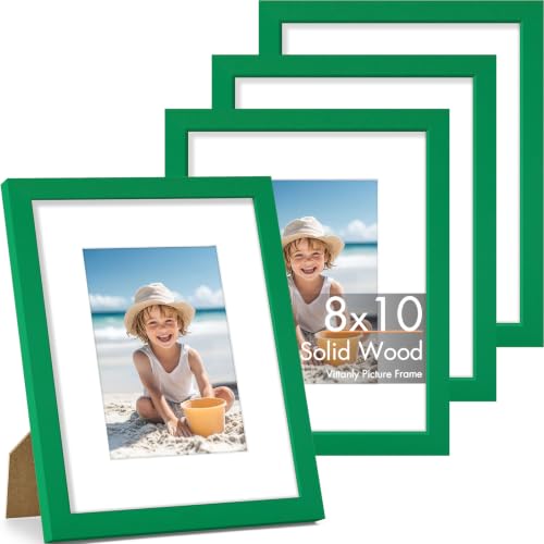Vittanly Solid Wood 8x10 Picture Frames Set of 4, Green | 5x7 Picture Frame with Mat, Gallery Wall Frame Set, 8 x 10 Frame for Wall & Tabletop Display, Family, Pet, Christmas - color: Green, size: 8x10