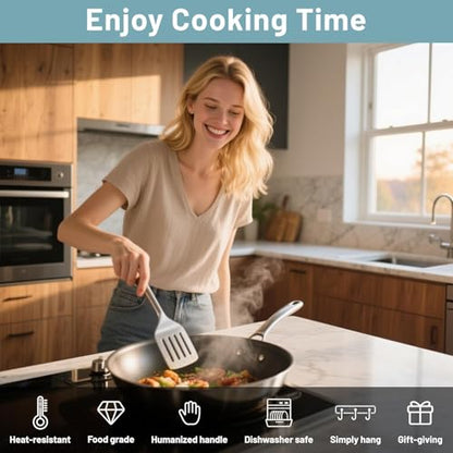 Pleafind Stainless Steel Cooking Utensils Set, 6 Pcs Heat Resistant Kitchen Utensils Set, Nonstick Kitchen Tools for Cooking, Baking, Metal Spatula Set for Chef, Dishwasher Safe - color: 6P-Silver