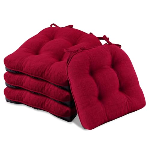 Basic Beyond Chair Cushions for Dining Chairs 4 Pack, Chair Cushion with Ties and Non Slip Backing, 15.5 x 15.5 inches Tufted Chair Pads for Dining Chairs(Red) - color: Red, size: 4 Count (Pack of 1)