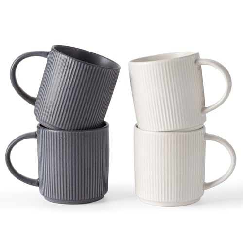 famiware Coffee Mug Set of 4, Star 12 oz Ceramic Mugs Cups Set with Handle | Stoneware Stackable Catering Cup for Coffee, Tea, Cappuccino, Latte, Microwave & Dishwasher Safe, Matte White + Matte Black - color: Star-Matte White + Matte Black, size: 4 Count
