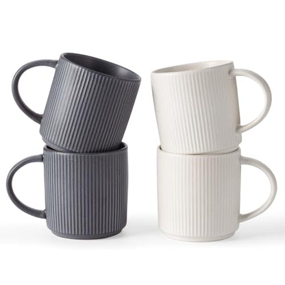 famiware Coffee Mug Set of 4, Star 12 oz Ceramic Mugs Cups Set with Handle | Stoneware Stackable Catering Cup for Coffee, Tea, Cappuccino, Latte, Microwave & Dishwasher Safe, Matte White + Matte Black - color: Star-Matte White + Matte Black, size: 4 Count