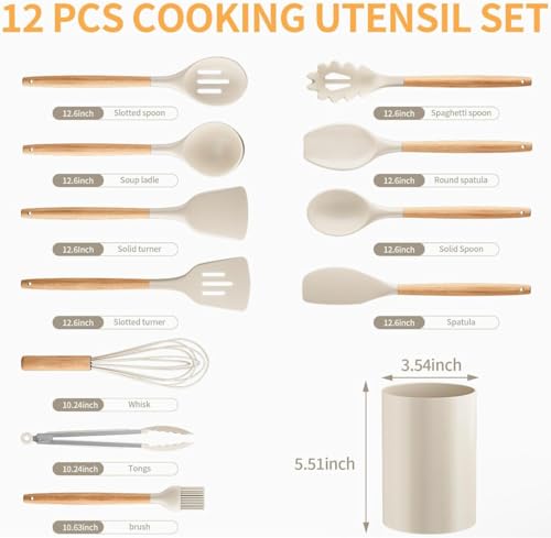 Silicone Cooking Utensils Kitchen Utensil Set - 446°F Heat Resistant Silicone Kitchen Utensils Set, Spatula,Turner Tongs, Spoon, Brush, Whisk,Kitchen Gadgets for Nonstick Cookware, BPA Free (White) - color: White